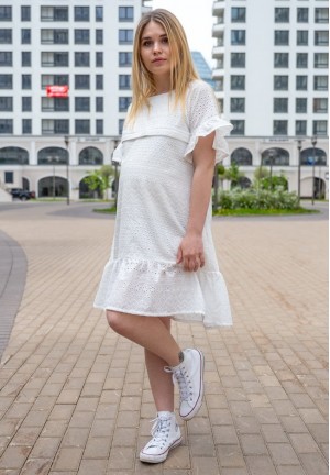 Платье белое кружевное из 100% хлопка для беременных и кормящих